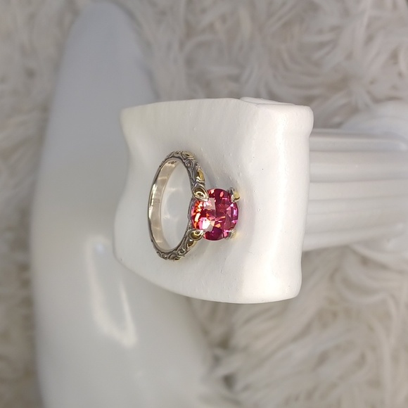 Bali Designs Sterling & 18K Gold Azotic Pink Quartz Solitaire Ring NEW Size 9 - Picture 4 of 10